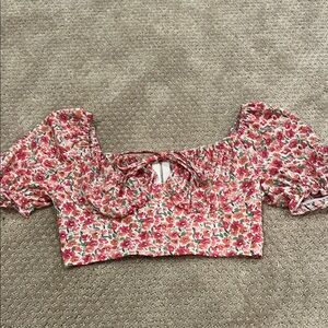 Floral Puff Sleeve Crop Top